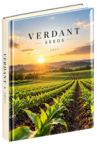 Editorial story diary cover concept for agri & seeds, sample brand Verdant