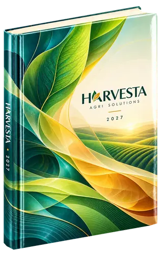 Chromatic flow diary cover concept for agri & seeds, sample brand Harvesta