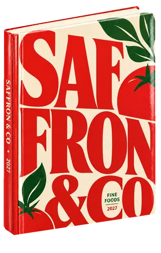 Bold type diary cover concept for food & fmcg, sample brand Saffron & Co