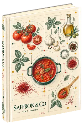 Precision grid diary cover concept for food & fmcg, sample brand Saffron & Co