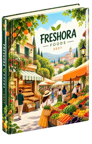 Illustrated world diary cover concept for food & fmcg, sample brand Freshora