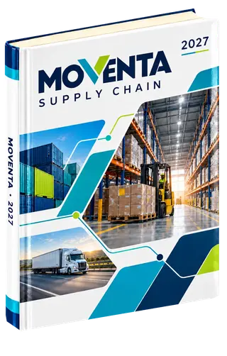 Editorial geometry diary cover concept for logistics, sample brand Moventa