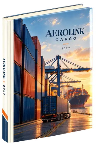 Editorial story diary cover concept for logistics, sample brand Aerolink