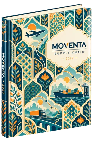 Indian modern diary cover concept for logistics, sample brand Moventa