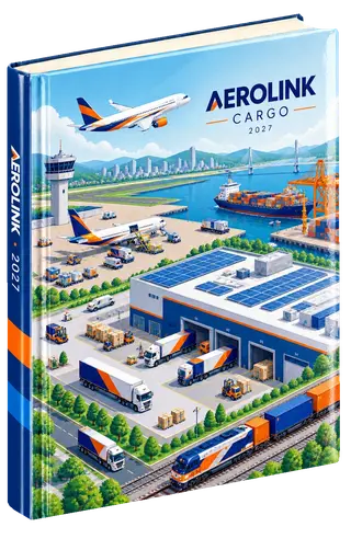 Illustrated world diary cover concept for logistics, sample brand Aerolink