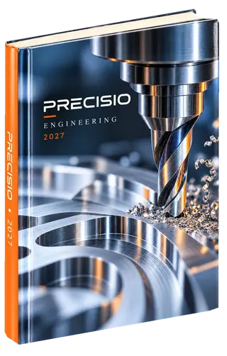 Editorial story diary cover concept for manufacturing, sample brand Precisio