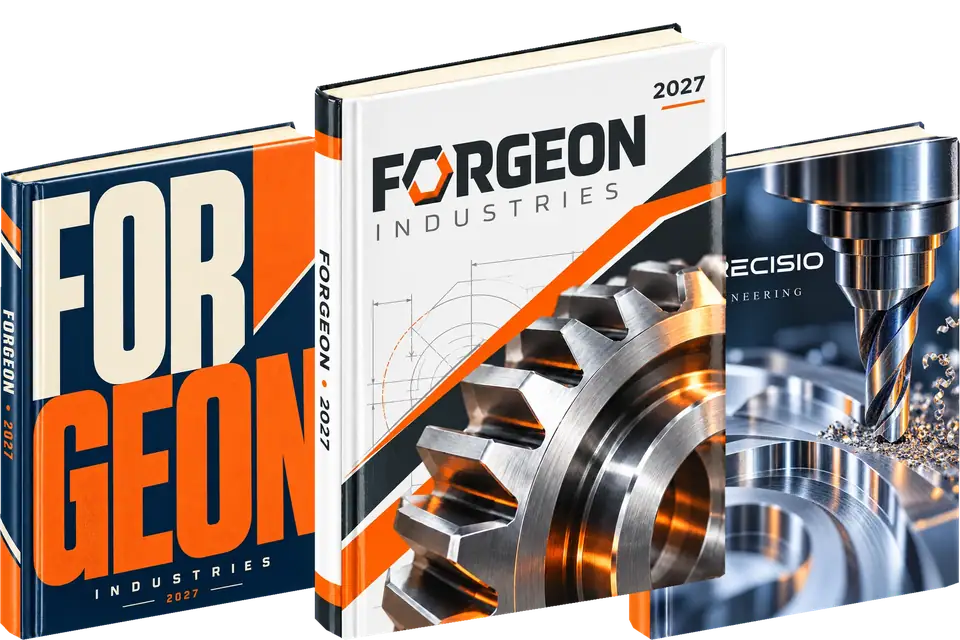 Three sample diary cover concepts for this industry (Forgeon, Precisio; sample brands)