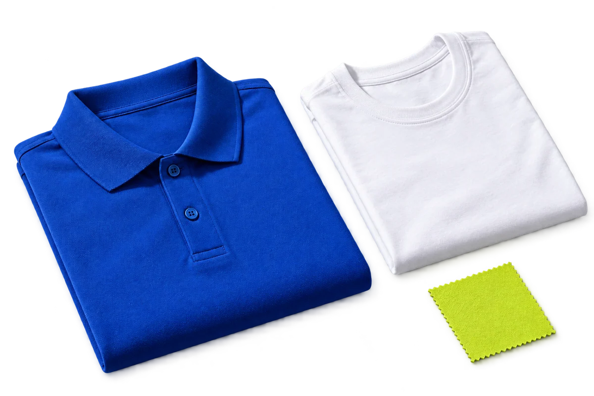 Illustrative branded T-shirt and polo options