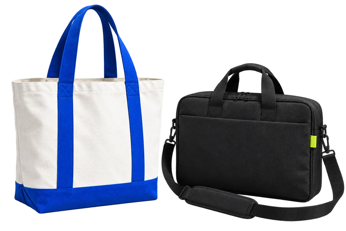 Illustrative conference and jute bag options
