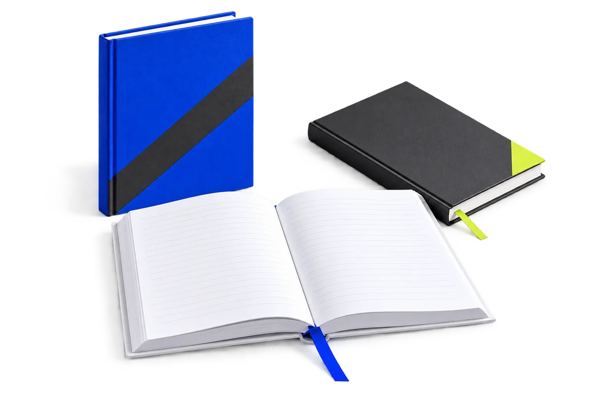 Illustrative cobalt and graphite custom diary collection