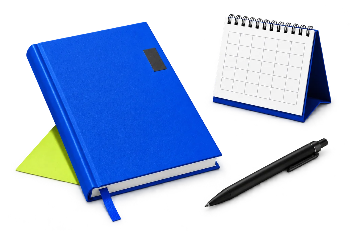 Illustrative custom diary, calendar and pen collection