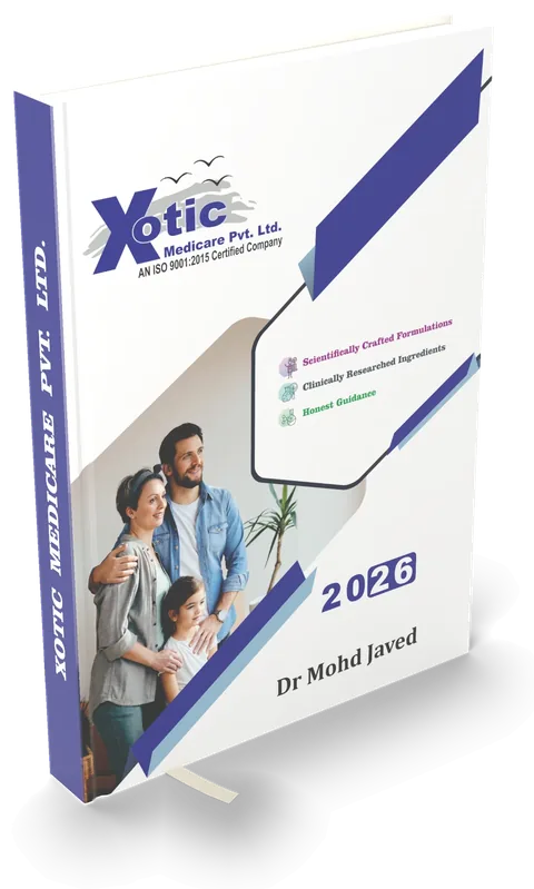 Healthcare diary 2026 with a family photograph and blue diagonal bands — 3D mockup