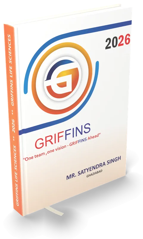 Corporate diary 2026 with a large circular G logo and the recipient's name printed — 3D mockup