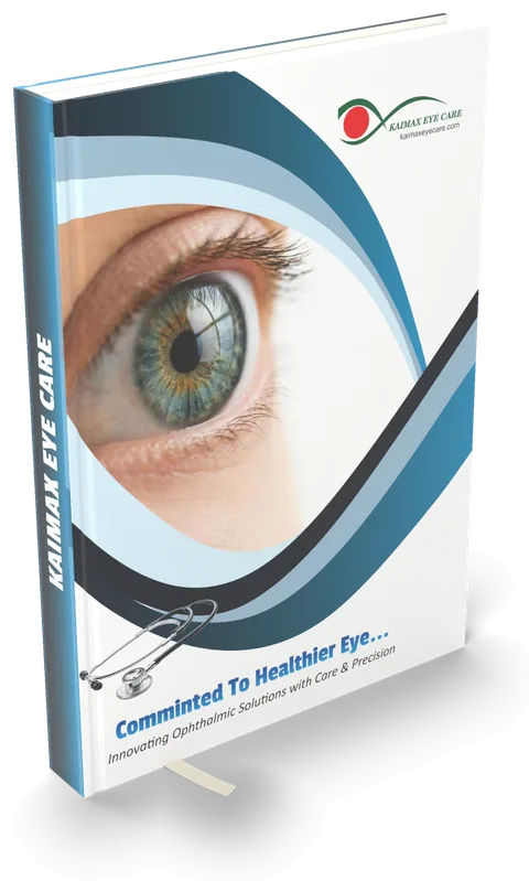 Eye-care diary, white cover with an eye photograph inside a blue swirl — 3D mockup